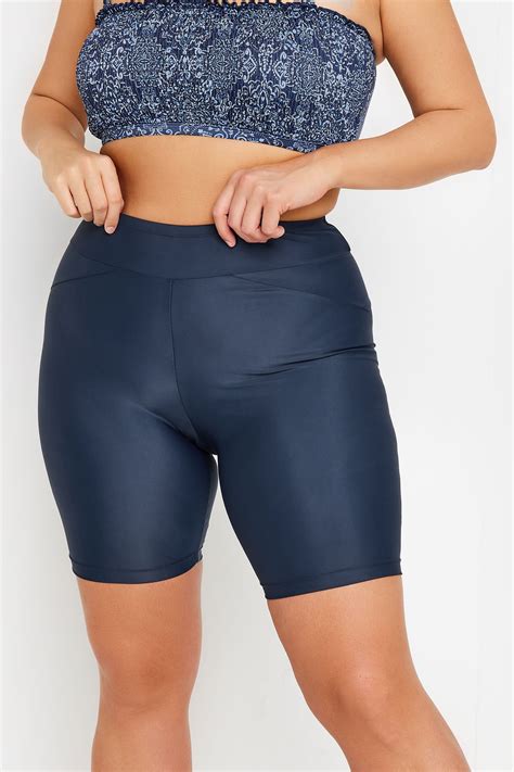 YOURS Curve Plus Size Blue High Waist Swim Shorts | Yours Clothing