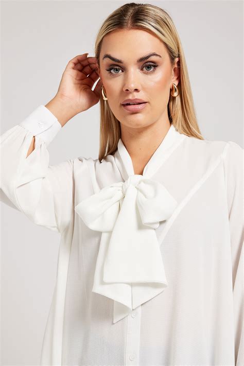 YOURS LONDON Plus Size White Tie Neck Blouse | Yours Clothing