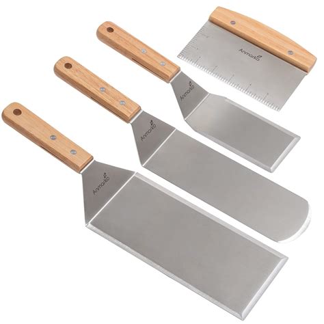 Amazon.com: Stainless Steel Metal Spatula Set - Teppaniyaki Spatulas ...