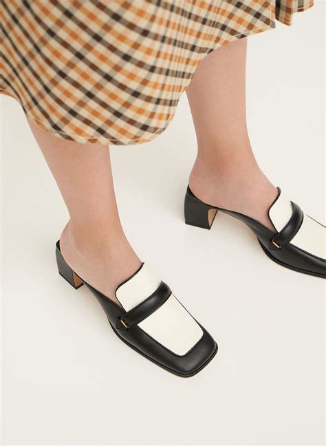 Black Two-Tone Block Heel Loafer Mules - CHARLES & KEITH BD