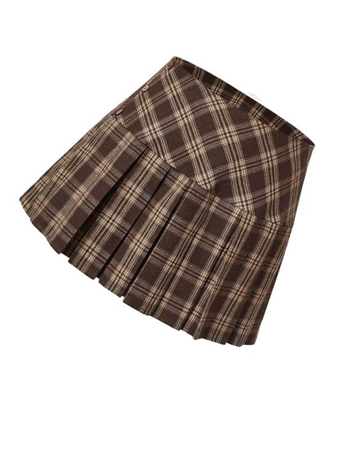 Casual Plaid Print Pleated Skirt Brown Plus Size Skirts - Walmart.com