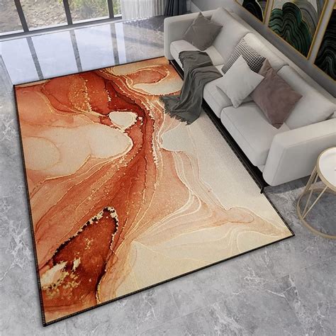 Amazon.com: Orange Marble Swirl Texture Area Rug for Living Room Modern ...
