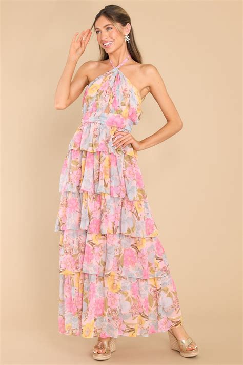 Stunning Pink Floral Halter Maxi - All Dresses | Red Dress