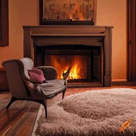 Cozy living room with fireplace and soft rug on Craiyon