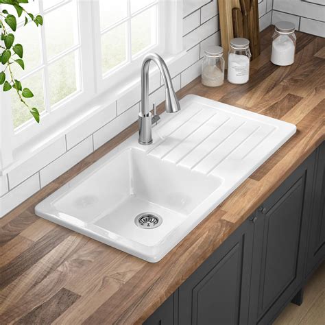 Butler & Rose Farmhouse 1 Bowl White Ceramic Kitchen Sink with ...