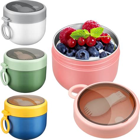 Amazon.com: Sunnyray 21 oz Seal Tight Overnight Oats Container with Lid and Spoon Stainless ...