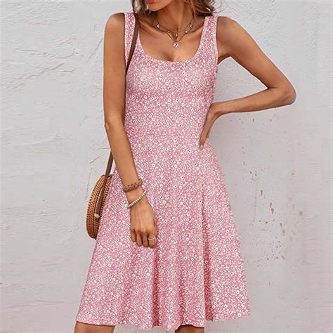 TIANEK Summer Dresses for Women Sleeveless Square Neck Floral Mini Sun ...