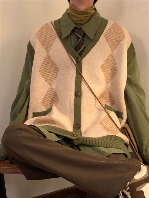 OH Diamond Pattern Cardigan Knit Vest - L / Green | Sweater vest women ...