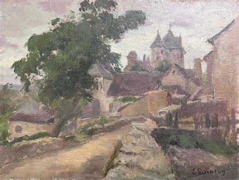 Edmond Quinton - 1930's French Impressionist Oil Painting Stone Path To Quaint French Village ... - painting of quaint french cafe