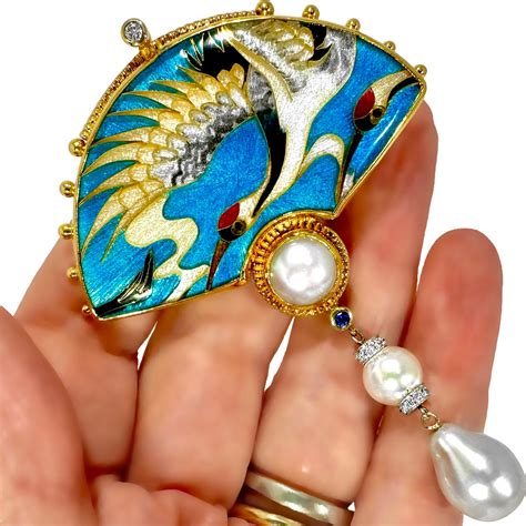 Avian Fantasy Theme, Gold, Enamel, Pearl and Sapphire Pendant by Tricia ...