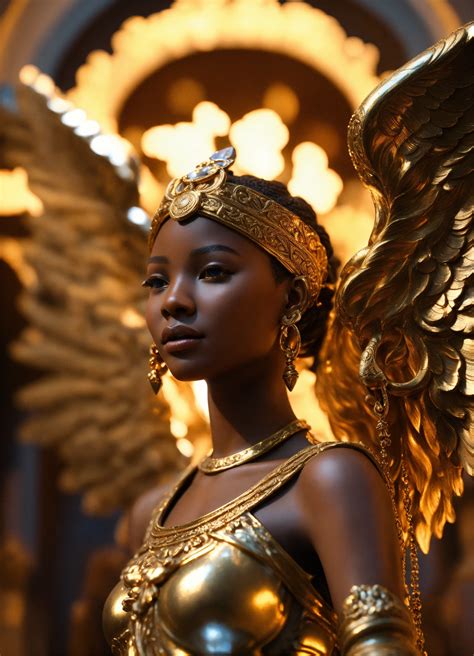 Lexica - African with African facial features, Halle Bailey, marble and gold statue of a goddess ...