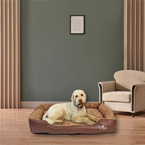 Easipet Dog Pet Bed Small-XXLarge Faux Leather Fleece in Brown