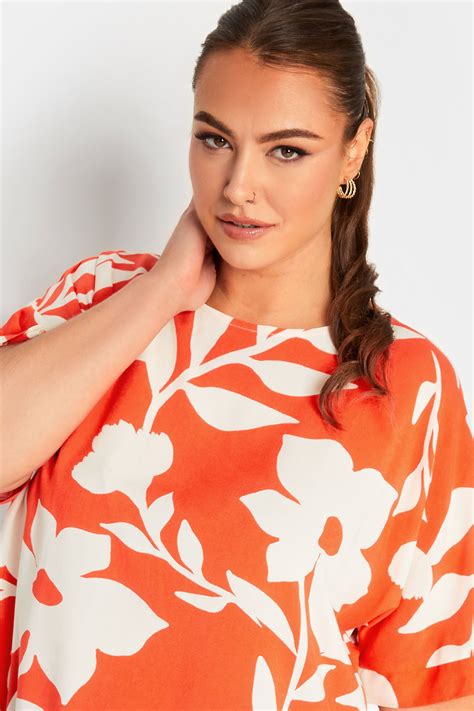 YOURS Curve Plus Size Orange Floral Top | Yours Clothing