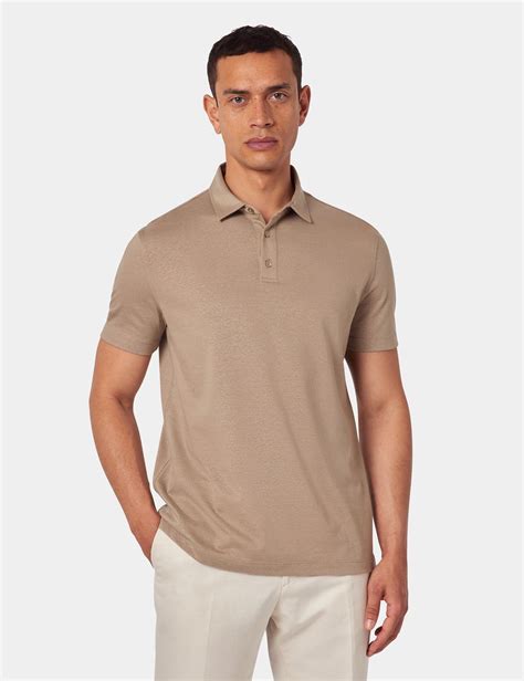 Men's Beige Cotton-Linen Polo Shirt – Short Sleeve | Hawes and Curtis