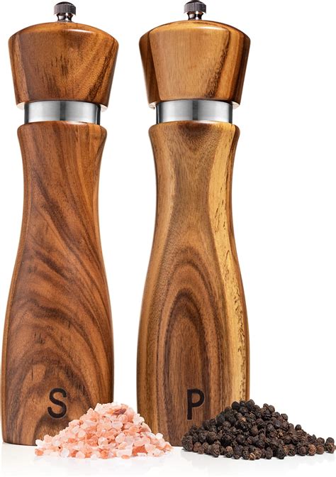 Amazon.com: Wooden Salt and Pepper Grinder Set, Sustainable Acacia Wood ...