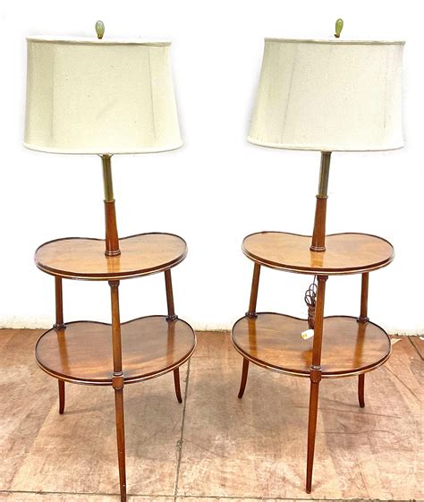 Lot - Pair Mid Century Modern Table Floor Lamp Combo