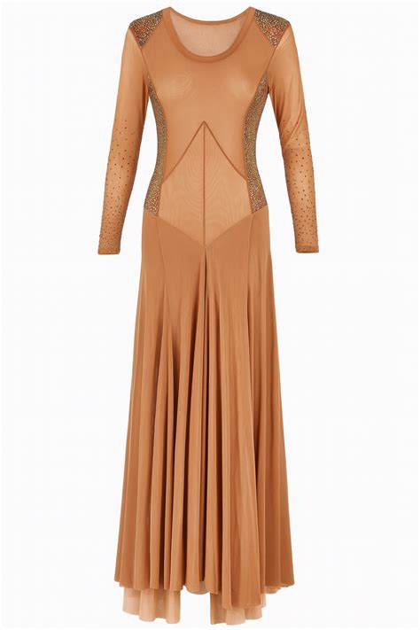 Long Nude Jersey Dress with Sequin Shoulders - LULAH ARCHIVE