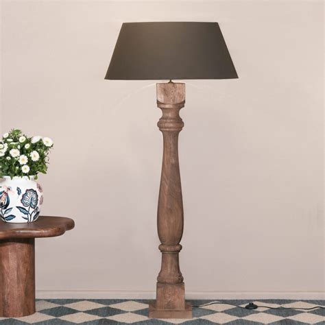French Country Wood Giulio Column Floor Lamp Rustic Finish