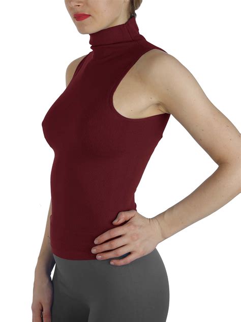 Women's Seamless Sleeveless Mock Neck Turtleneck Shaping Slim Fit ...