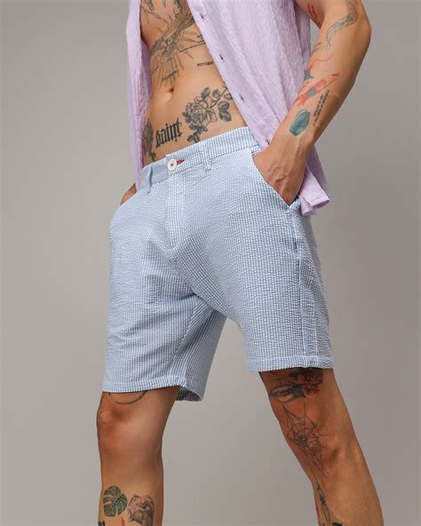 Buy Men's Light Blue Striped Shorts Online at Bewakoof