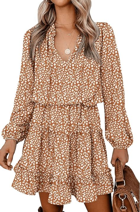 Women Casual Summer Fall Dresses，Casual Short Sleeve V Neck Ruffle ...