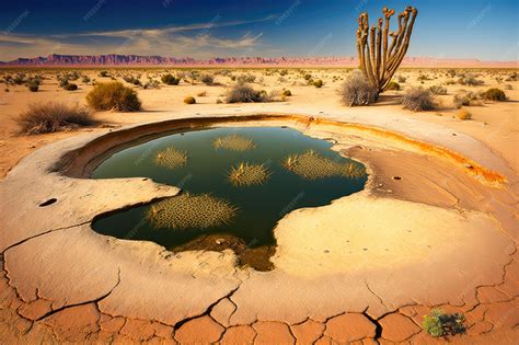 Premium Photo | Desert landscape with water in pot holes lake in desert