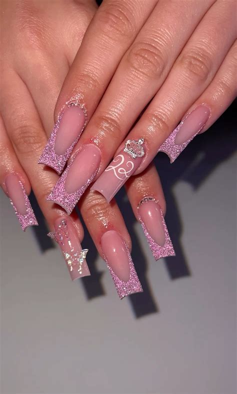 Birthday nails | Pink nails, Birthday nail designs, Glitter nails acrylic