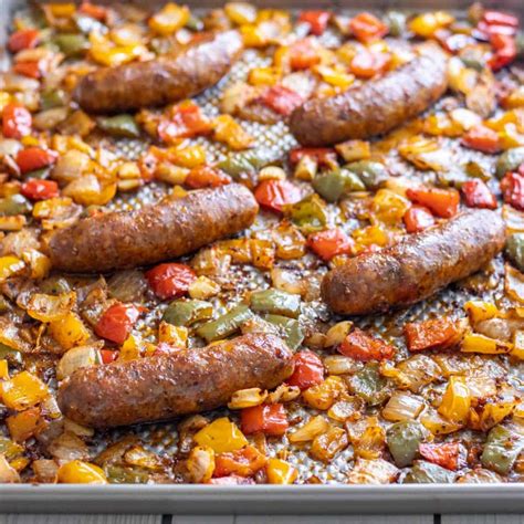 Baked Italian Sausage with Peppers and Onion - This Home Kitchen