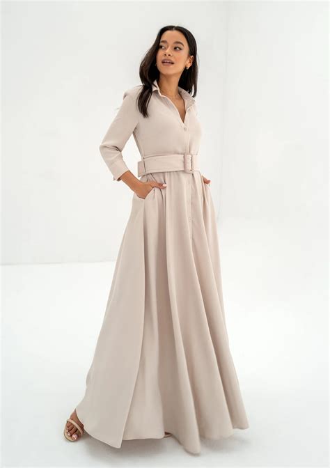 Sofia - Beige maxi shirt dress - Mosquito