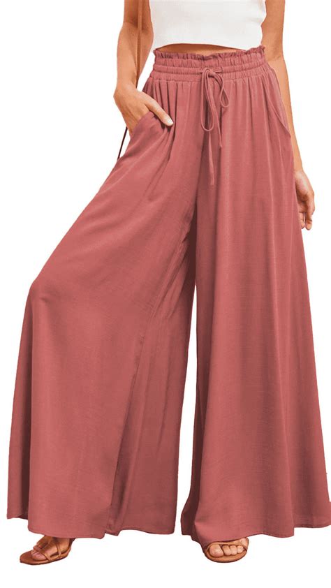 Babysbule Women High Waist Casual Wide Leg Long Pants Womens Elastic ...