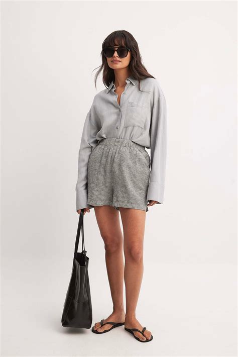 Cotton Elastic Waist Long Shorts Navy | NA-KD