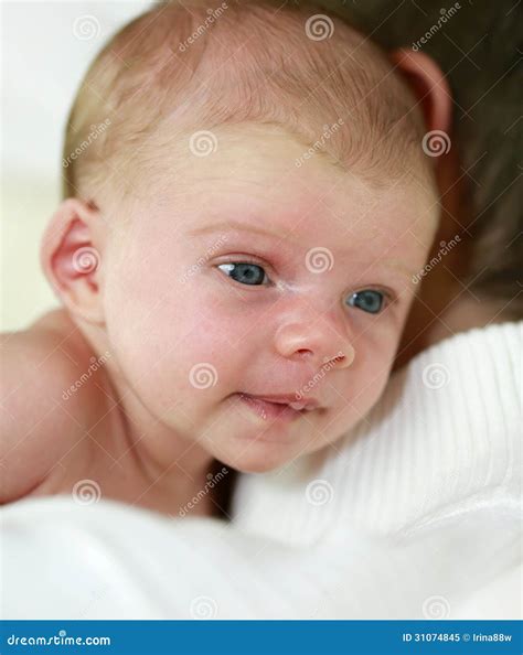 Four Weeks Old Baby Holding Her Head. Stock Image - Image of blue, eyes ...