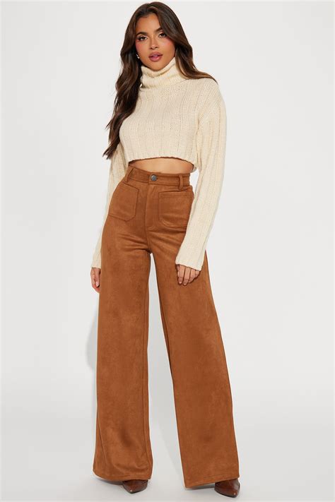 Annika Wide Leg Suede Pant - Chestnut | Fashion Nova