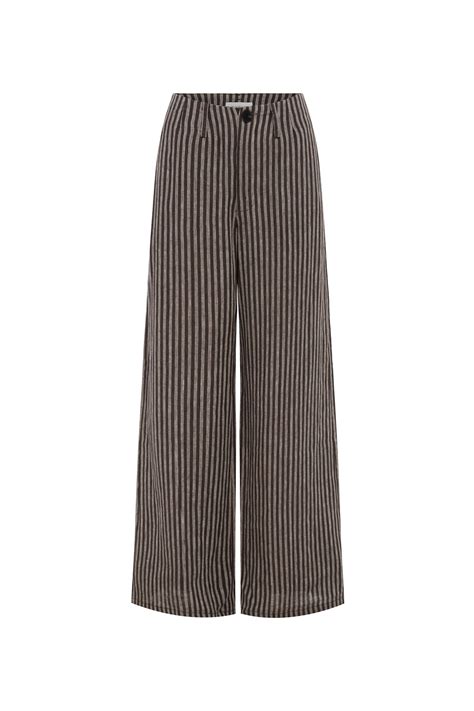 Carlotta Linen Wide Pants in Brown Stripe | ROWIE Pants - ROWIE The Label