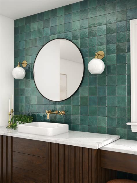 High Gloss 5 x 5 Square Ceramic Green Zellige Tile for Walls | Floor ...