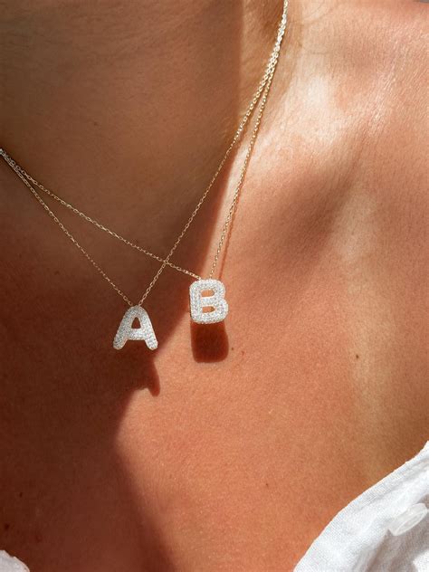 Silver Pave 3D Bubble Letters Necklace, Custom Bubble Necklace ...