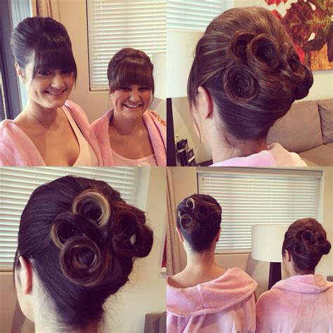 Gorgeous French roll with curls and solid fringe for bridesmaid ...