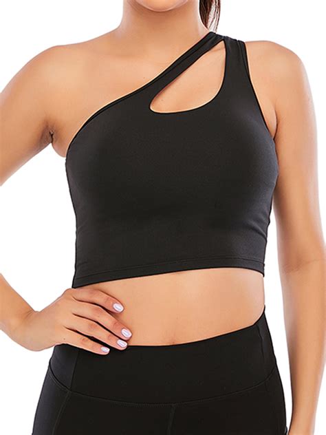 DODOING One Shoulder Sports Bra Removable Padded Yoga Top Post-Surgery ...