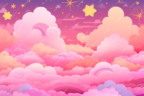 Premium Vector | Cartoon Rainbow with Pink Clouds Background
