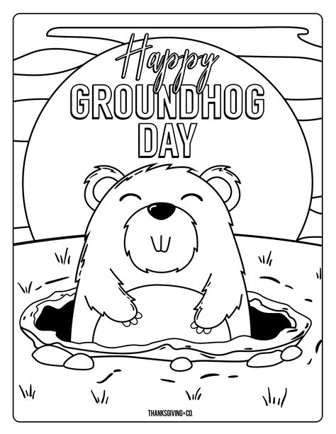 4 adorable Groundhog Day coloring pages for kids
