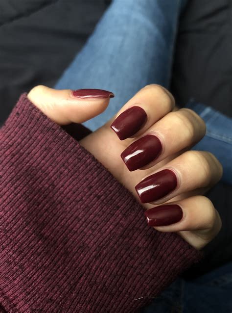 Coffin shape acrylic dip polish, deep red, burgundy polish, fall color ...