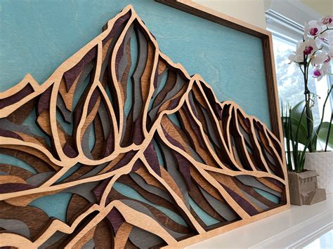 6 Layered Landscape Wooden Mountain Wall Art 20x36 24x36 | Etsy