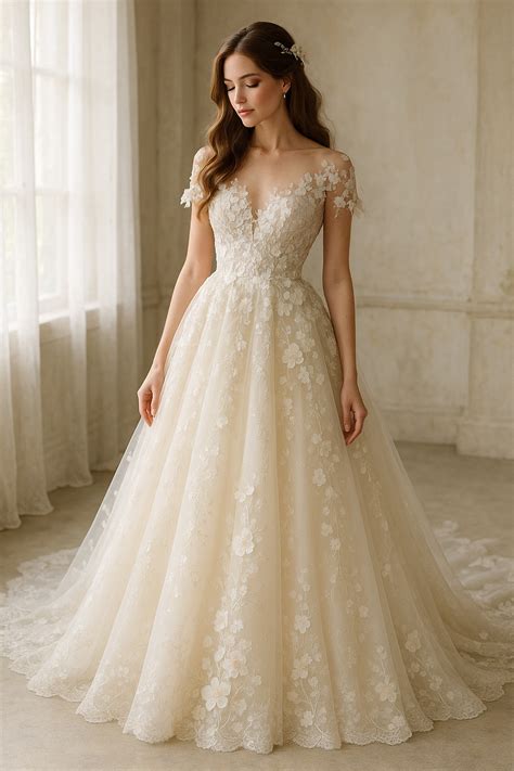 Whimsical Wedding Gown – Enchanting Floral Lace for a Dreamy Day | A-line wedding dress ...