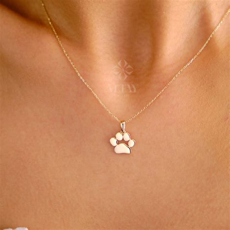 14K Gold Paw Print Necklace, Puppy Paw Pendant, Small Dog Cat Lover ...