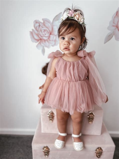 English Rose Dusty Rose Baby Girl Tulle Dress Romper - Special Occasion ...