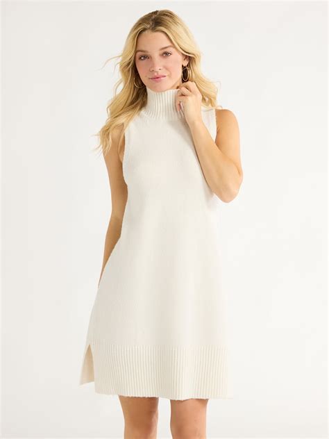 Free Assembly Women's Sleeveless Turtleneck Sweater Mini Dress, Sizes ...