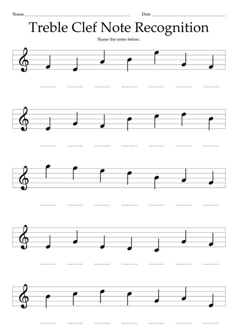 Printable Treble Clef Worksheet
