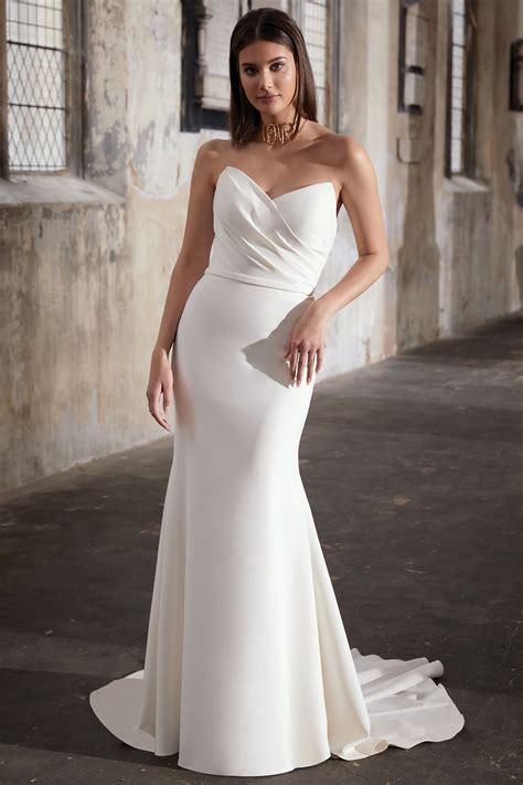 Sloane: Stretch Crepe Fit and Flare Wedding Dress with Draped Bodice | Adore by Justin Alexander