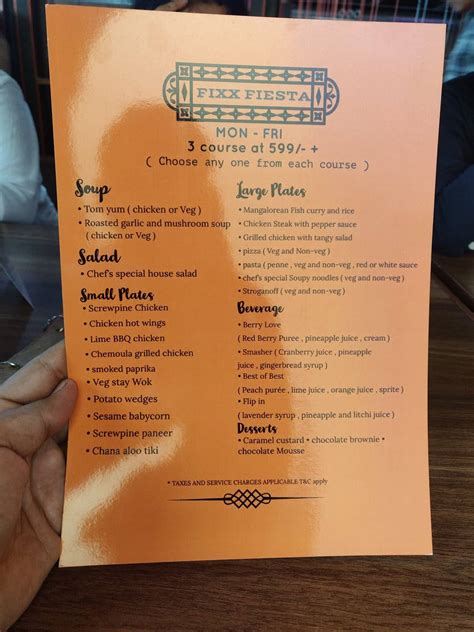 Menu at The Fixx, Bengaluru