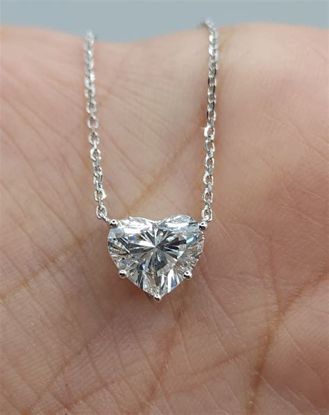2 Ct Diamond Necklace, 14K Gold IGI Certified Lab Grown Diamond Pendant ...